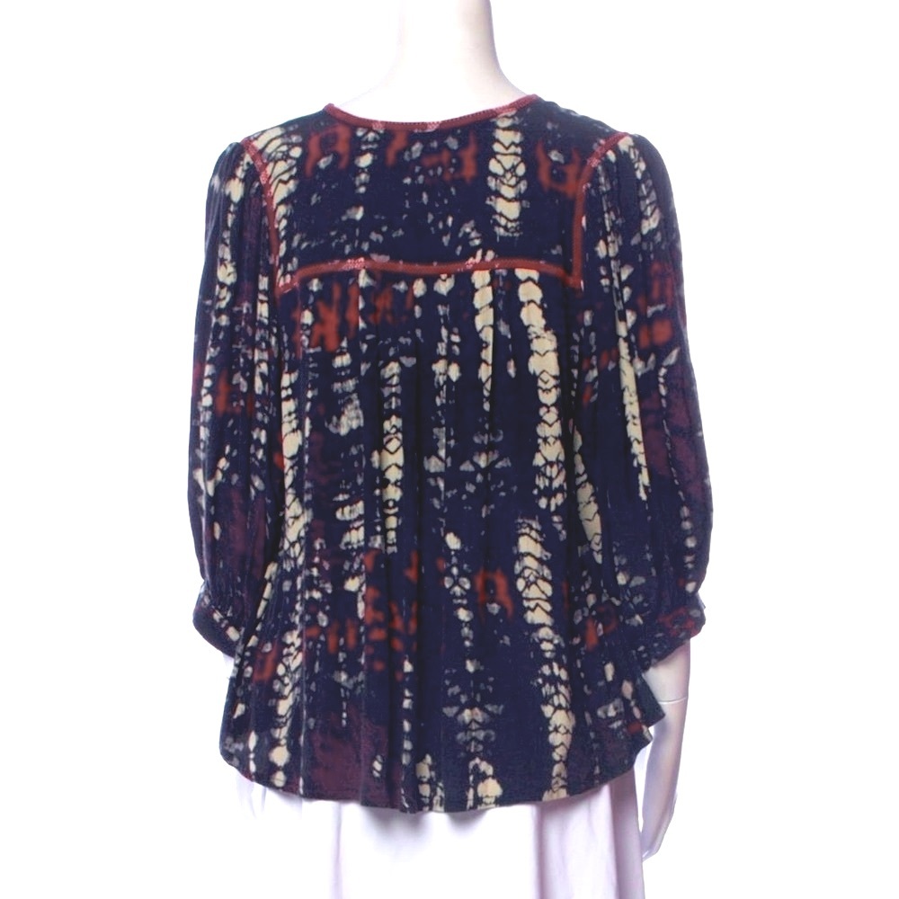 ba&sh Blue Tie-Dye Peasant Blouse with Red Embroidery - Picture 4 of 9